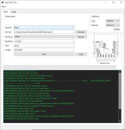 Tuya Uart Tool Interface Screenshot of Tuya Uart Tool software interface with selected options for reading data from the LN882H chip.
