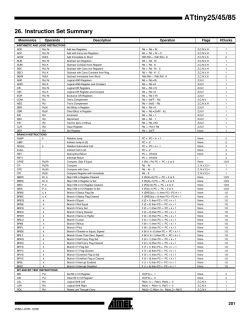 Instruction set summary for ATtiny25/45/85 with clock cycle counts
