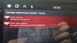 Ekran aplikacji Torque z błędami C1555 i P0055 na urządzeniu z Androidem