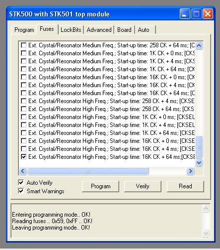 Jak ustawić fusebity dla HVprog STK500, by PC wykrywał programator?