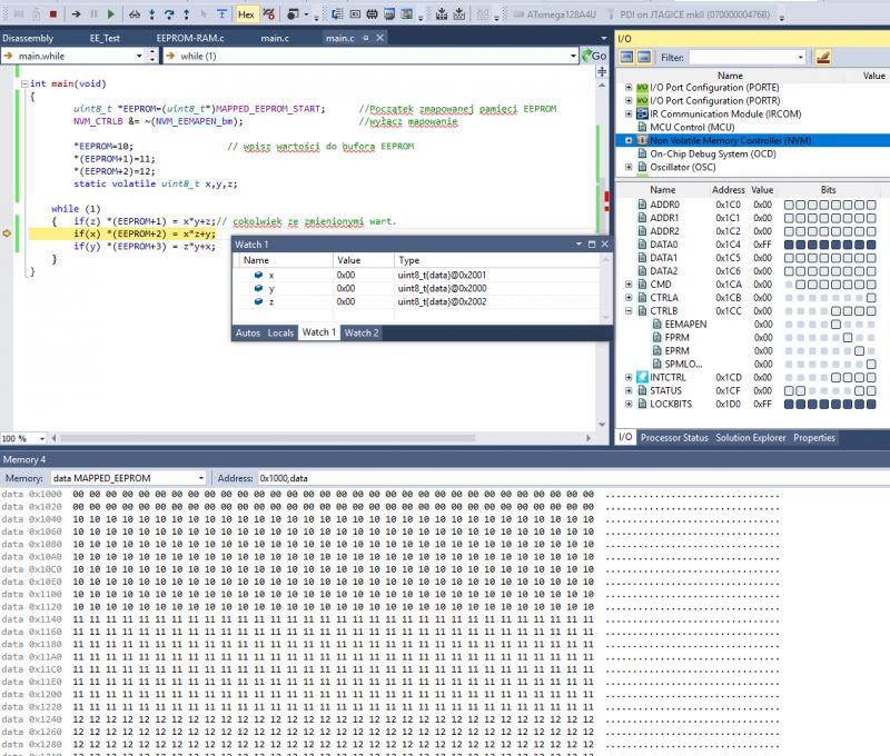 Jak zainicjalizować i zapisać wielowymiarową tablicę w EEPROM XMega128A4U?