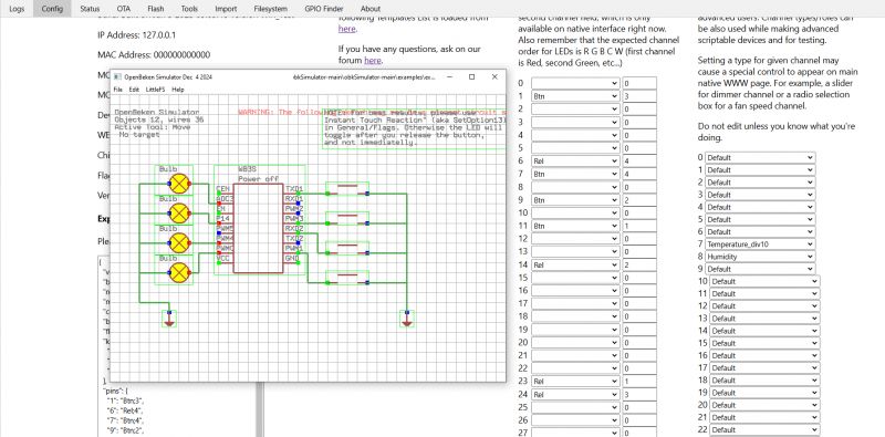Screenshot of OpenBeken simulator with an electrical circuit.