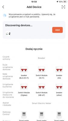 App screen for pairing Tuya devices.