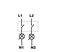 Schemat elektryczny podwójnego włącznika z dwoma obwodami.