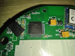 Close-up of a printed circuit board (PCB) with visible electronic components.