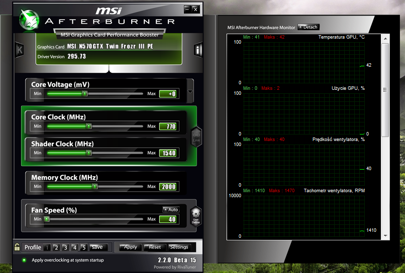 Jak zmniejszyć prędkość wentylatorów MSI GTX 570 TF 3 poniżej 40%?