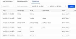 Screenshot of a device log showing various events without visible DP ID.