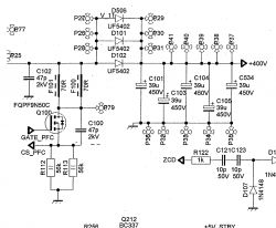 Schemat fragmentu układu PFC z elementami elektronicznymi