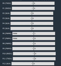 Screenshot of a web interface displaying settings for interfaces P0-P12.