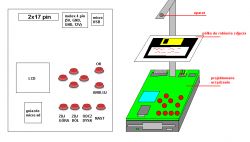 Szkic urządzenia do archiwizacji dyskietek z przyciskami i ekranem LCD.