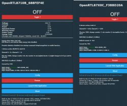 User interface of a control panel with information on OpenRTL8710B and OpenRTL87X0C devices.