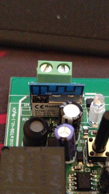 Close-up of a circuit board with a module labeled WA2 and electronic components.