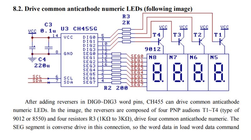Schemat podłączenia wyświetlacza LED z układem CH455G