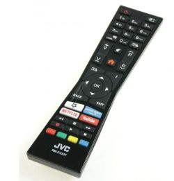 Pilot do telewizora JVC RM-C3337 z przyciskami do serwisów Netflix, Prime Video i YouTube.