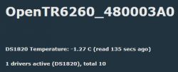 Display of OpenTR6260 system with DS1820 sensor temperature.