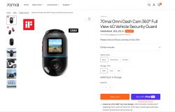 Kamerka samochodowa 7Omni Dash Cam 360° z wyświetlaczem i ceną promocyjną.