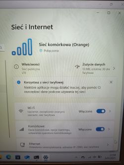 Zrzut ekranu z ustawień sieci komórkowej Orange na komputerze z systemem Windows.