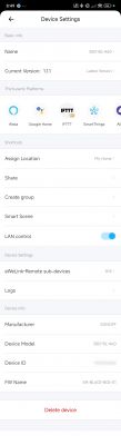 Device settings for Sonoff B02-BL-A60 bulb on a smartphone screen.