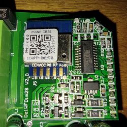 Close-up of the inside of the MoesGo MS-105B smart dimmer module showing electronic components.