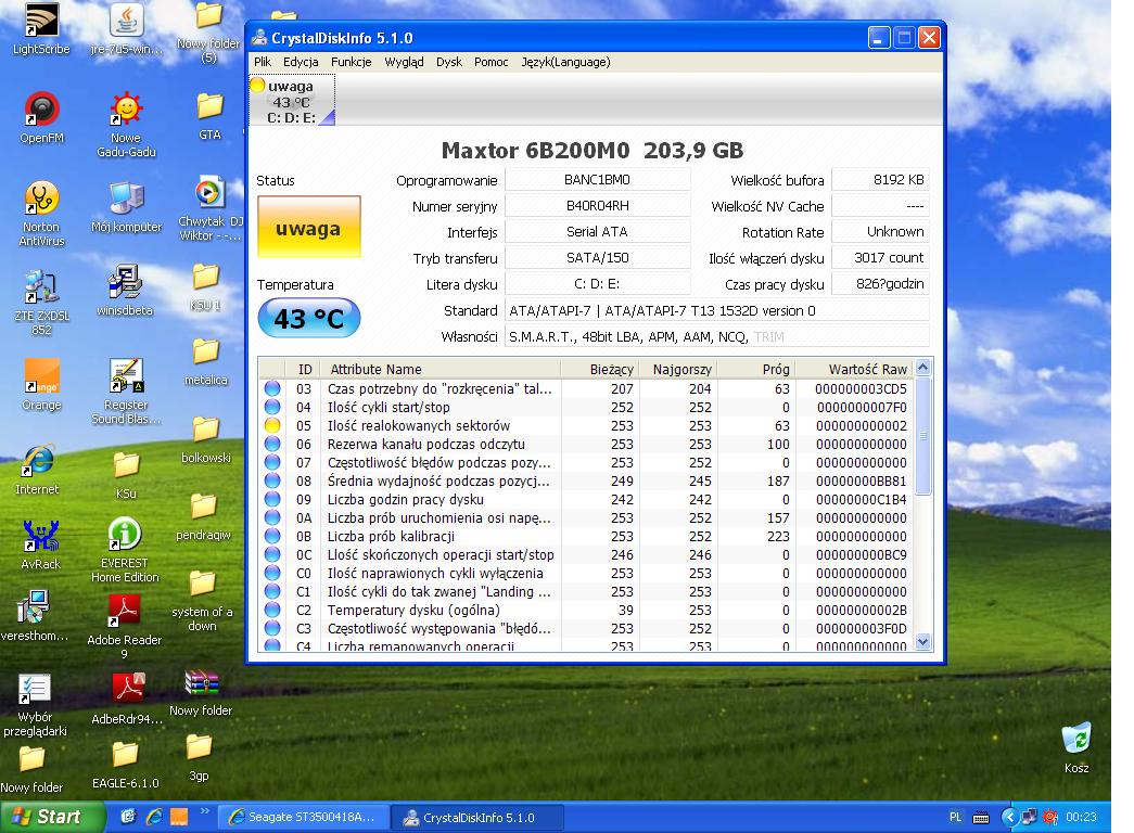 Seagate ST3500418AS 7200.12 - Dysk 500GB zmniejszył pojemność do 224GB