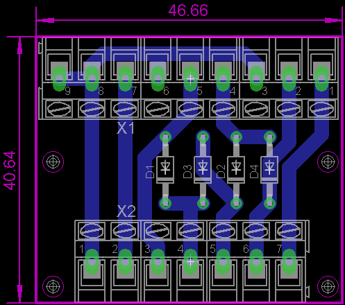 Projekt PCB do schematu w czerwonej ramce – minimalne wymiary, grube ścieżki