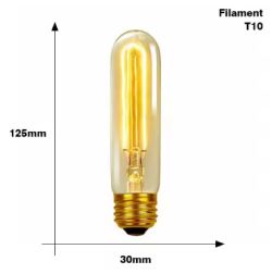 Edison T10 bulb with filament, height 125 mm, diameter 30 mm