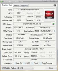 ATI Mobility Radeon HD 3470 - Default Clock inny niż GPU Clock w GPU-Z