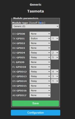 Tasmota Configuration for Overmax Flow Multi Control Screenshot of Tasmota configuration for Overmax Flow Multi Control.