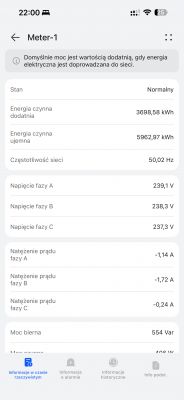 Screenshot of an inverter monitoring app showing energy consumption data.