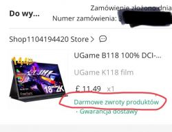 Zrzut ekranu strony internetowej sklepu z informacją o darmowych zwrotach.