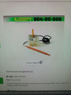 Zdjęcie ekranu przedstawiające termostat temperatury marki Elektromet, model 804-00-000, ze strony producenta.