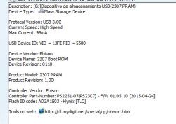 Screenshot displaying information about the USB DT50 device with Phison controller.