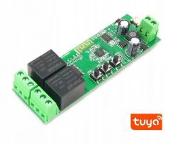 Zielona płytka drukowana z elementami elektronicznymi i logo Tuya.