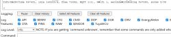 Screenshot of a web app logging panel with feature checkboxes, including TuyaMCU selected.