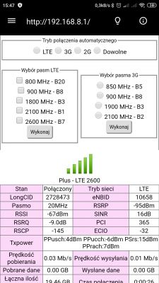 Plus LTE Huawei b535 poor coverage. Antenna selection or operator change?