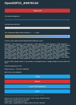 Screenshot of the OpenESP32_8487B1AC user interface for managing LED lighting.