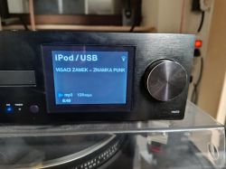 Ekran wieży audio pokazujący odtwarzanie utworu Visaci Zamek - Známka Punk z USB.