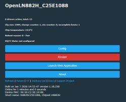 User interface of OpenLN882H with configuration buttons and system data