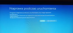 Ekran naprawy systemu Windows informujący, że naprawa podczas uruchomienia nie mogła naprawić komputera.
