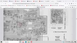 Schemat elektryczny magnetofonu Yamaha K-1020 z zaznaczonym tranzystorem TR133