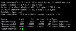 Disk Partition Information in Terminal Terminal displaying disk partition information.