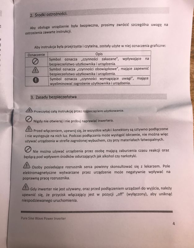 Instrukcja bezpieczeństwa przetwornicy.