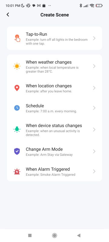 Creating Scenes in Smart Socket App App screen for creating scenes for a smart socket.