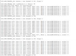 Screenshot of system logs showing channel changes and time information.