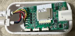 LED controller PCB inside a plastic case with attached colored wires, a CBU module, and a visible microphone.