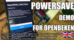 PowerSave Demonstration for OpenBeken Mobile phone showing PowerSave feature enabled in the OpenBeken app, next to an energy meter.