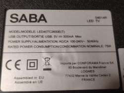 Label of SABA LED40TC2600E(T) Television Photo of the label of a SABA LED40TC2600E(T) television.