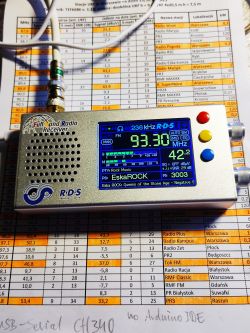 TEF6686 digital radio displaying EskaROCK station against a background of radio station list.
