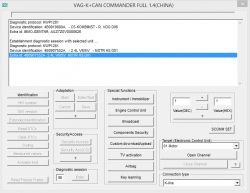 Zrzut ekranu programu VAG Commander 1.4 z interfejsem pokazującym diagnostykę dla Audi A6 C5.