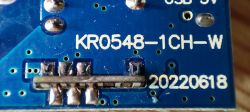 Image of an electronic circuit board KR0548-1CH-W with visible solder connections and the number 20220618.